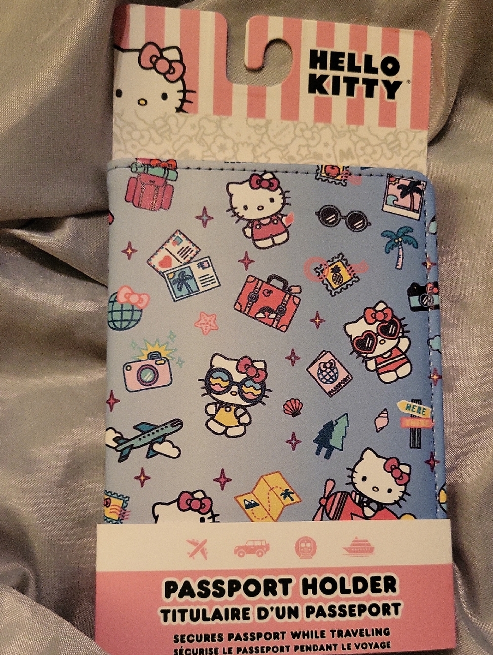 Hello Kitty Passport Holder - Light Blue with Pink and Yellow Accents LI Lp